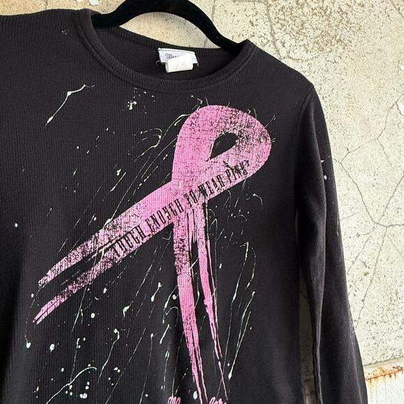 Wrangler Thermal Long Sleeve Tee Y2K Waffle Knit Tough Enough Wear Pink Women M - Picture 2 of 8